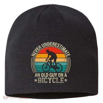 Never Underestimate An Old Guy On A Bicycle Funny Cycling Sustainable Beanie