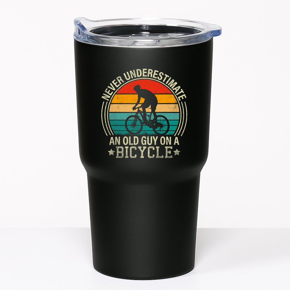 Never Underestimate An Old Guy On A Bicycle Funny Cycling Tumbler