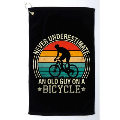 Never Underestimate An Old Guy On A Bicycle Funny Cycling Golf Towel
