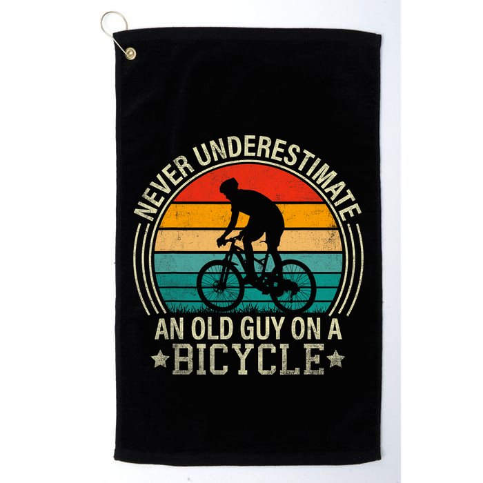 Never Underestimate An Old Guy On A Bicycle Funny Cycling Golf Towel