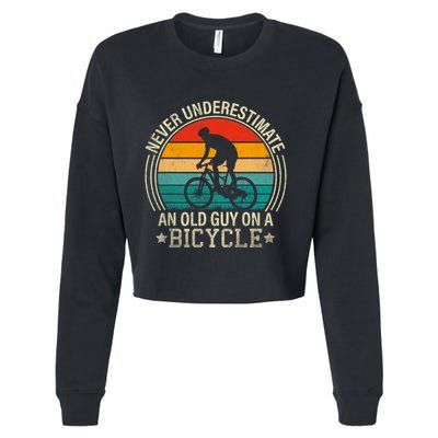 Never Underestimate An Old Guy On A Bicycle Funny Cycling Cropped Pullover Crew