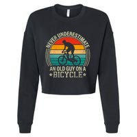 Never Underestimate An Old Guy On A Bicycle Funny Cycling Cropped Pullover Crew