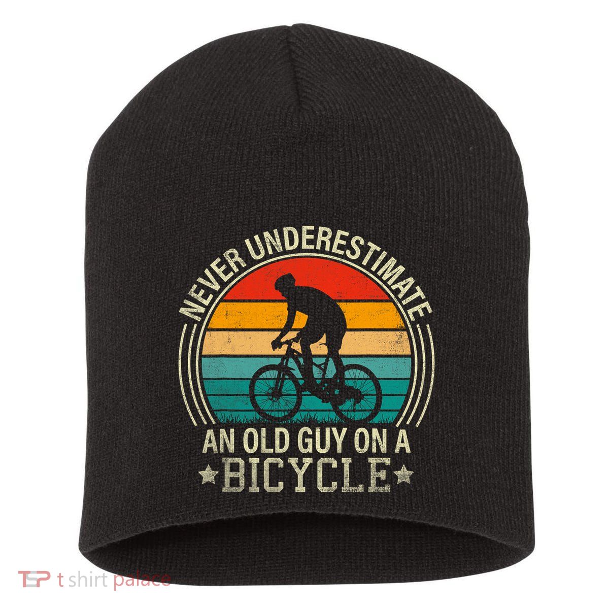 Never Underestimate An Old Guy On A Bicycle Funny Cycling Short Acrylic Beanie