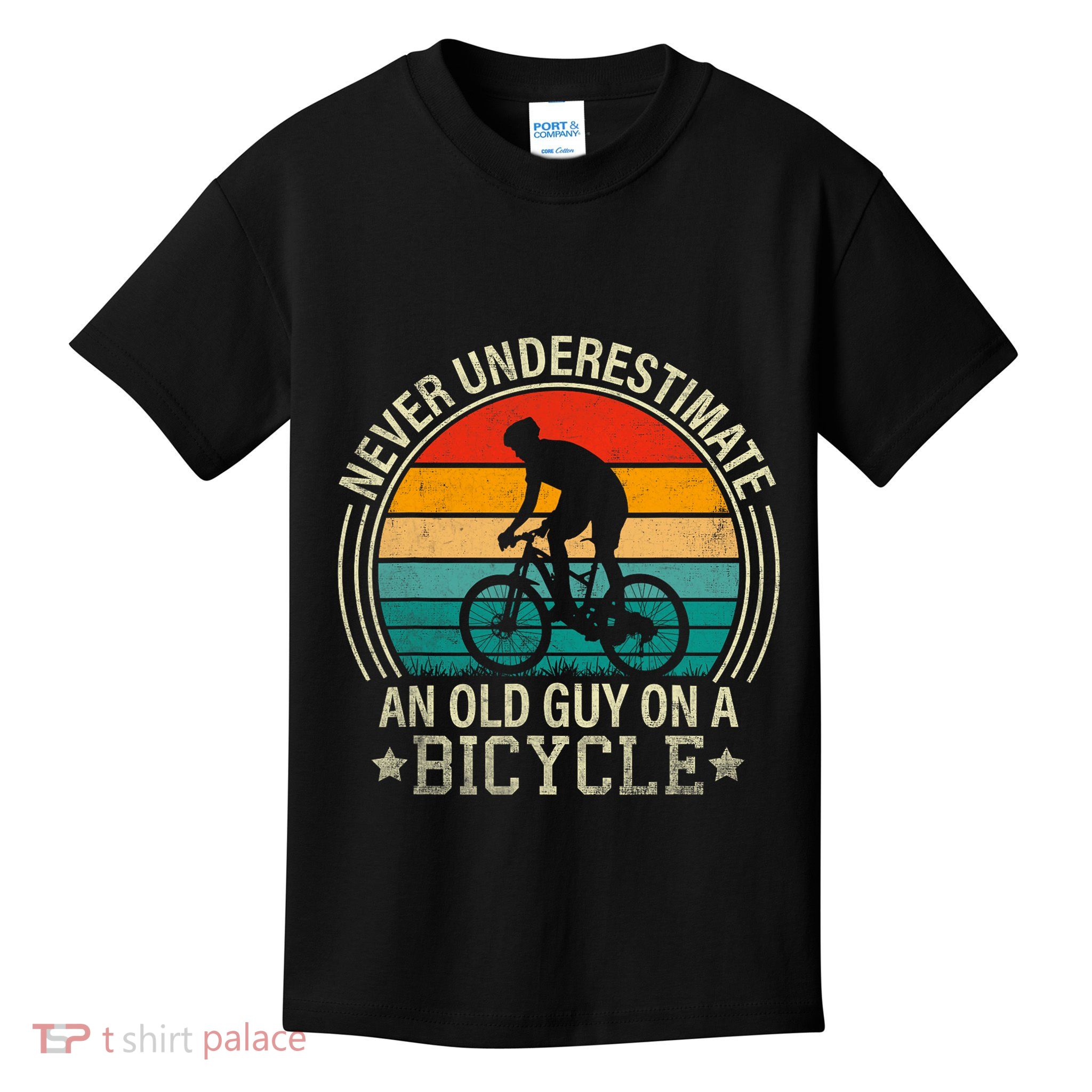 Never Underestimate An Old Guy On A Bicycle Funny Cycling Kids T-Shirt