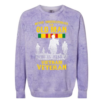 Never Underestimate An Old Man Vietnam Veteran Gift Colorblast Crewneck Sweatshirt