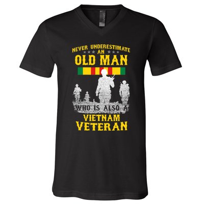 Never Underestimate An Old Man Vietnam Veteran Gift V-Neck T-Shirt