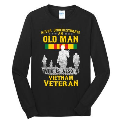 Never Underestimate An Old Man Vietnam Veteran Gift Tall Long Sleeve T-Shirt