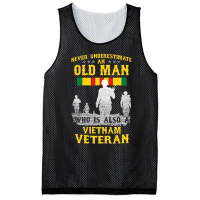 Never Underestimate An Old Man Vietnam Veteran Gift Mesh Reversible Basketball Jersey Tank