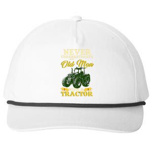 Never Underestimate An Old Man With A Tractor Snapback Five-Panel Rope Hat