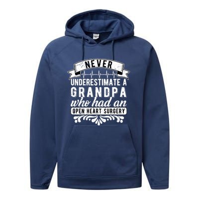 Never Underestimate A Grandpa Who Had A Open Heart Surgery Cute Gift Performance Fleece Hoodie