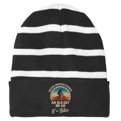 Never Underestimate An Old Guy On An E Bike Biking Striped Beanie with Solid Band