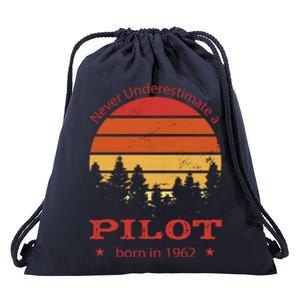 Never Underestimate A Pilot Born In 1962 Drawstring Bag