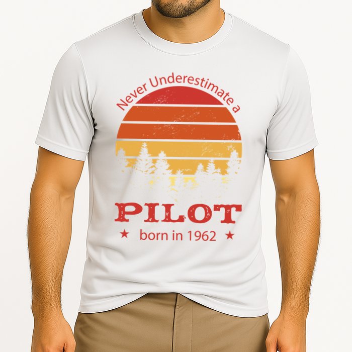 Never Underestimate A Pilot Born In 1962 Cooling Performance Crew T-Shirt