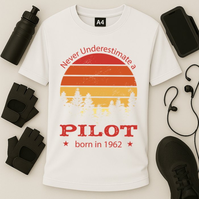 Never Underestimate A Pilot Born In 1962 Cooling Performance Crew T-Shirt
