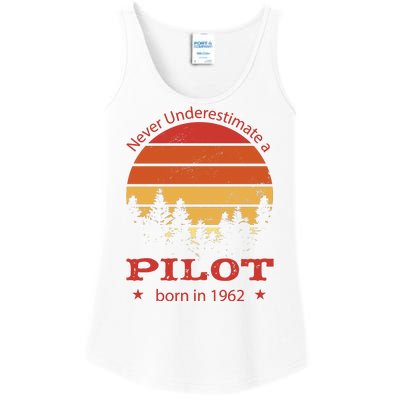 Never Underestimate A Pilot Born In 1962 Ladies Essential Tank