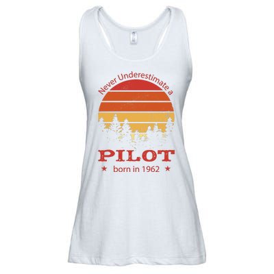 Never Underestimate A Pilot Born In 1962 Ladies Essential Flowy Tank