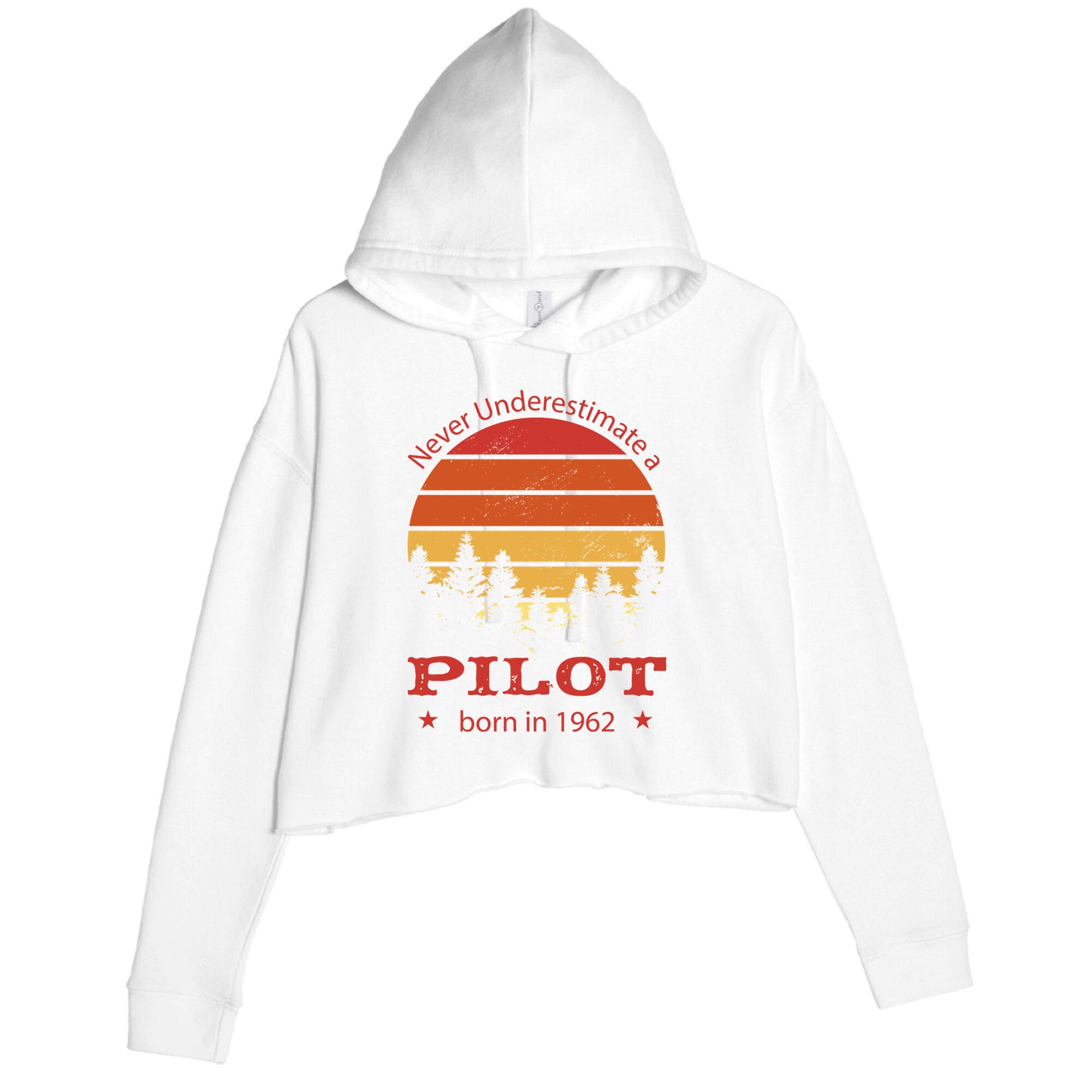 Never Underestimate A Pilot Born In 1962 Crop Fleece Hoodie