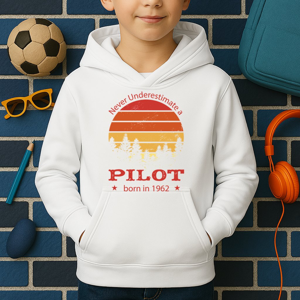 Never Underestimate A Pilot Born In 1962 Kids Hoodie
