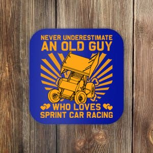 Never Underestimate An Old Guy Who Loves Sprint Car Racing Great Gift Coaster