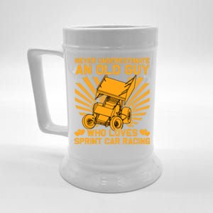 Never Underestimate An Old Guy Who Loves Sprint Car Racing Great Gift Beer Stein