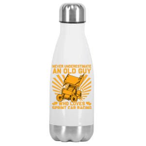 Never Underestimate An Old Guy Who Loves Sprint Car Racing Great Gift Stainless Steel Insulated Water Bottle