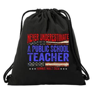 Never Underestimate A Public School Teacher Harris Waltz Drawstring Bag