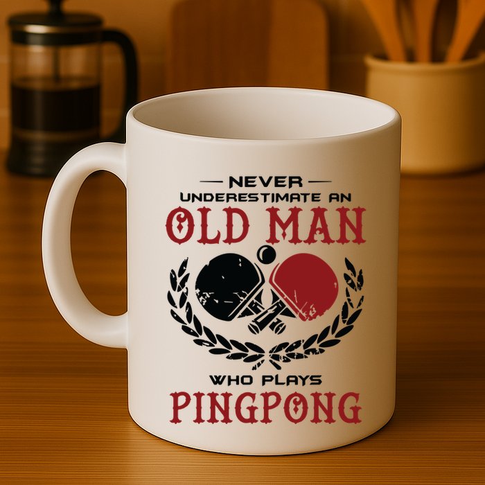 Never Underestimate An Old Man Who Plays Ping Pong Mug