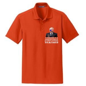 Never Underestimate A Public School Teacher Walz Harris 2024 Dry Zone Grid Polo