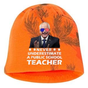 Never Underestimate A Public School Teacher Walz Harris 2024 Kati - Camo Knit Beanie