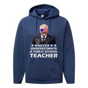 Never Underestimate A Public School Teacher Walz Harris 2024 Performance Fleece Hoodie