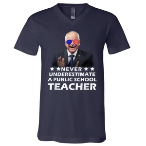 Never Underestimate A Public School Teacher Walz Harris 2024 V-Neck T-Shirt