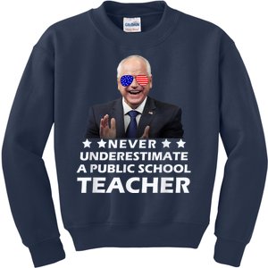 Never Underestimate A Public School Teacher Walz Harris 2024 Kids Sweatshirt