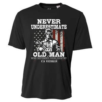 Never Underestimate An Old Man Patriotic Us Veteran Flag Cooling Performance Crew T-Shirt