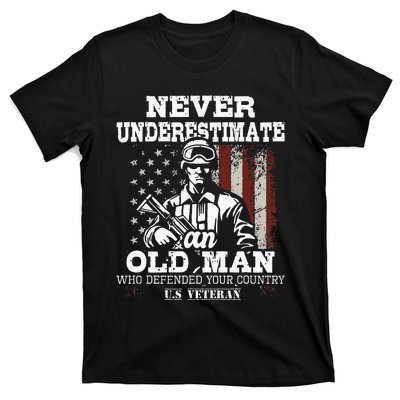 Never Underestimate An Old Man Patriotic Us Veteran Flag T-Shirt