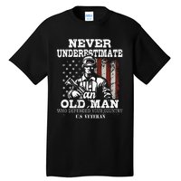 Never Underestimate An Old Man Patriotic Us Veteran Flag Tall T-Shirt