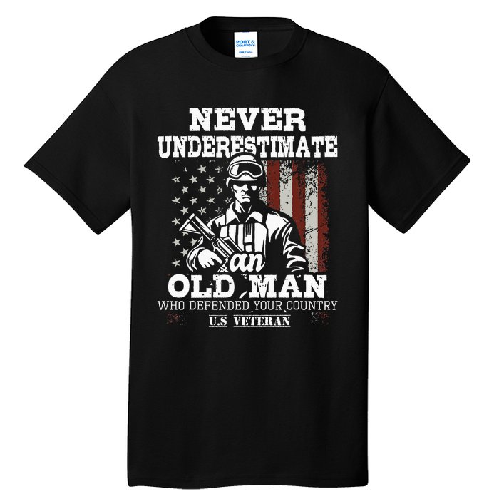 Never Underestimate An Old Man Patriotic Us Veteran Flag Tall T-Shirt