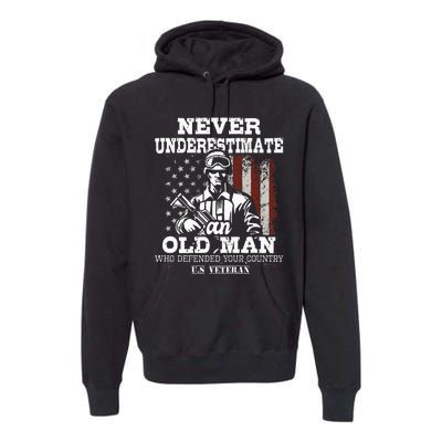 Never Underestimate An Old Man Patriotic Us Veteran Flag Premium Hoodie