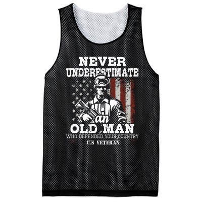 Never Underestimate An Old Man Patriotic Us Veteran Flag Mesh Reversible Basketball Jersey Tank