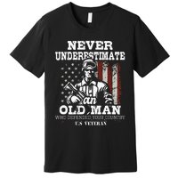 Never Underestimate An Old Man Patriotic Us Veteran Flag Premium T-Shirt