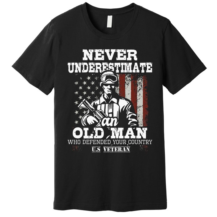 Never Underestimate An Old Man Patriotic Us Veteran Flag Premium T-Shirt