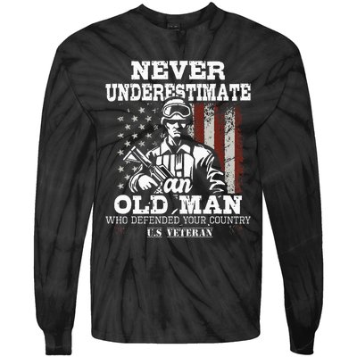 Never Underestimate An Old Man Patriotic Us Veteran Flag Tie-Dye Long Sleeve Shirt