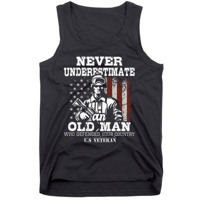 Never Underestimate An Old Man Patriotic Us Veteran Flag Tank Top