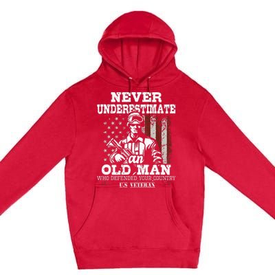 Never Underestimate An Old Man Patriotic Us Veteran Flag Premium Pullover Hoodie