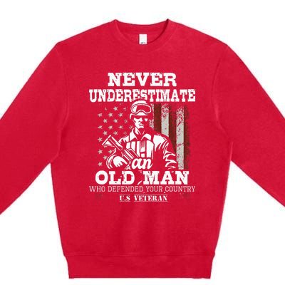 Never Underestimate An Old Man Patriotic Us Veteran Flag Premium Crewneck Sweatshirt