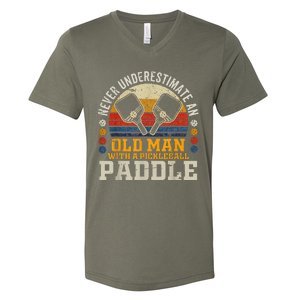 Never Underestimate An Old Man With A Pickleball Paddle V-Neck T-Shirt