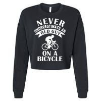 Never Underestimate An Old Guy On A Bicycle Cropped Pullover Crew