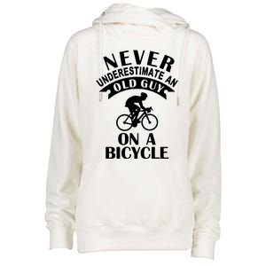 Never Underestimate An Old Guy On A Bicycle Womens Funnel Neck Pullover Hood