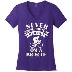 Never Underestimate An Old Guy On A Bicycle Women's V-Neck T-Shirt