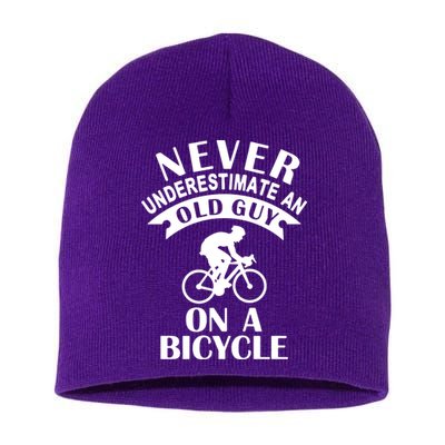 Never Underestimate An Old Guy On A Bicycle Short Acrylic Beanie