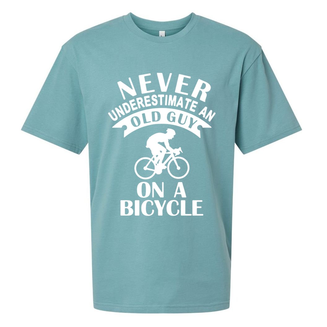 Never Underestimate An Old Guy On A Bicycle Sueded Cloud Jersey T-Shirt